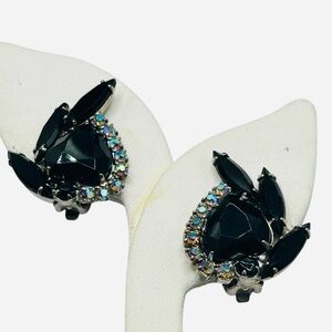 Vintage Verified Juliana Black Rhinestone Heart Earrings